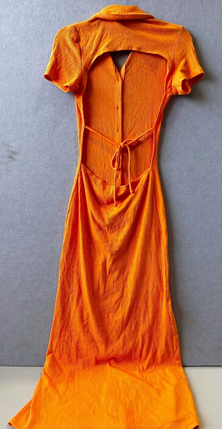 Princess Polly Ribbed Midi Dress - Orange Button Down - Image 1