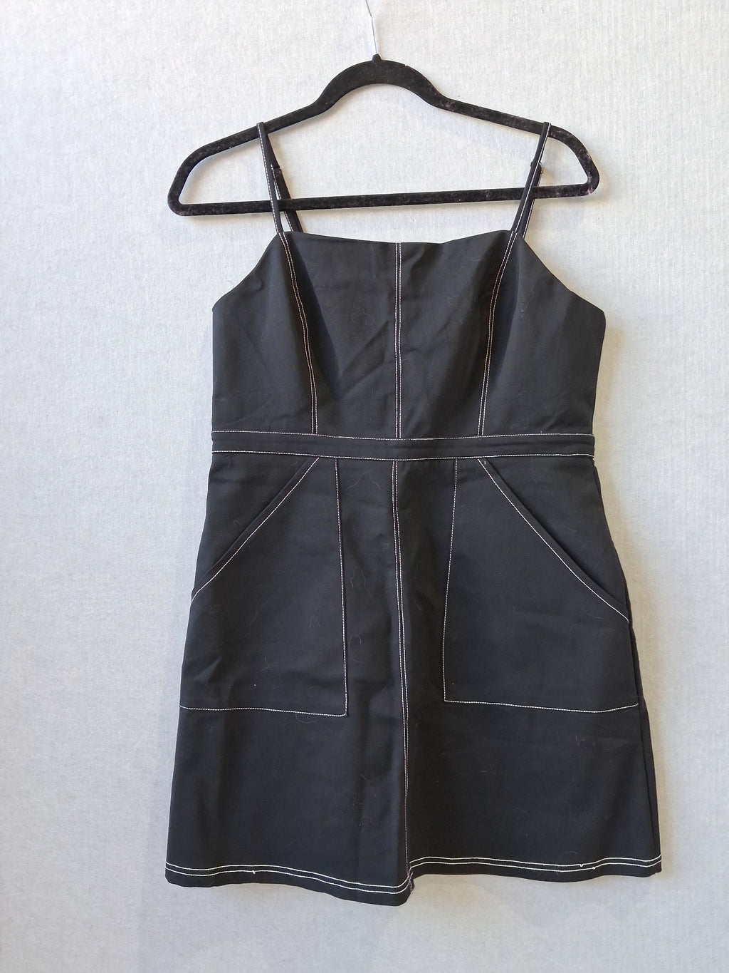 Ally Fashion Black Pinafore Dress - White Contrast Stitching - Image 1