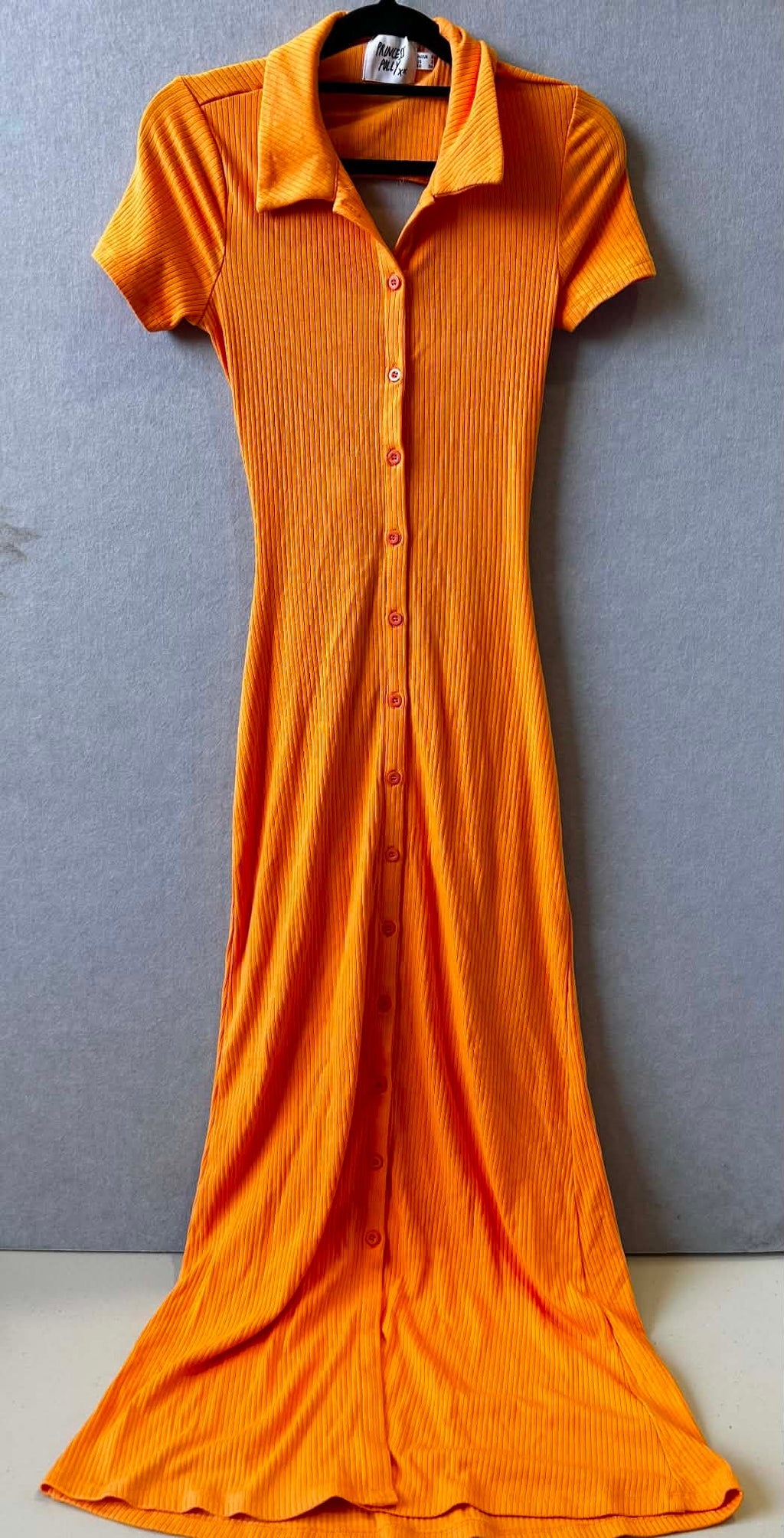 Princess Polly Ribbed Midi Dress - Orange Button Down - Image 3