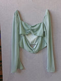 Princess Polly Sage Green Chiffon Cutout Long Sleeve Crop Top - Image 1
