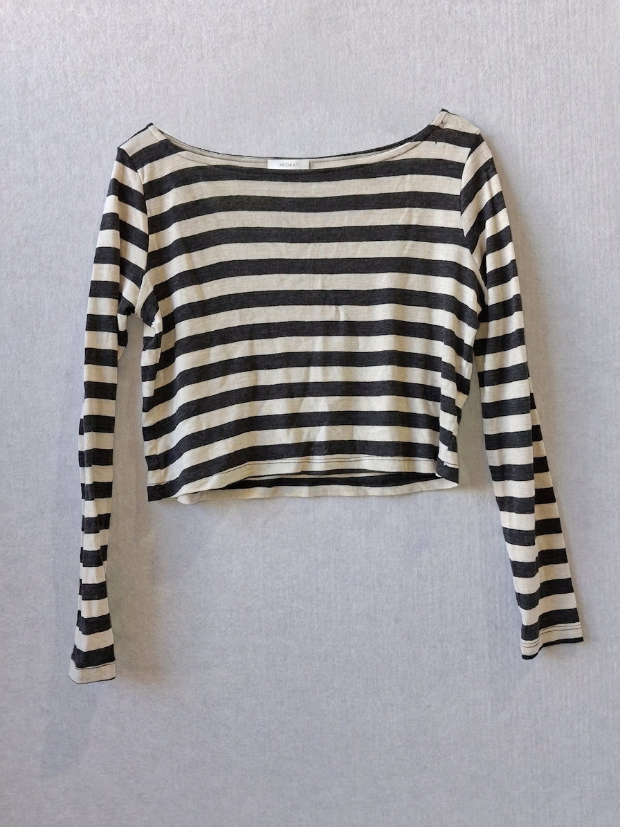 Kookai Women's Black and White Striped Long Sleeve Crop Top - Image 1