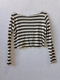 Kookai Women's Black and White Striped Long Sleeve Crop Top - Image 1