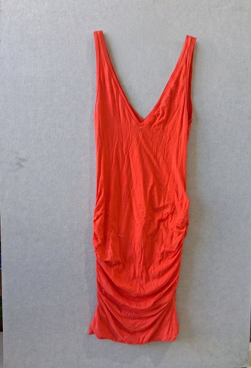 Kookai Ruched V-Neck Tank Dress - Vibrant Orange Midi - Image 1