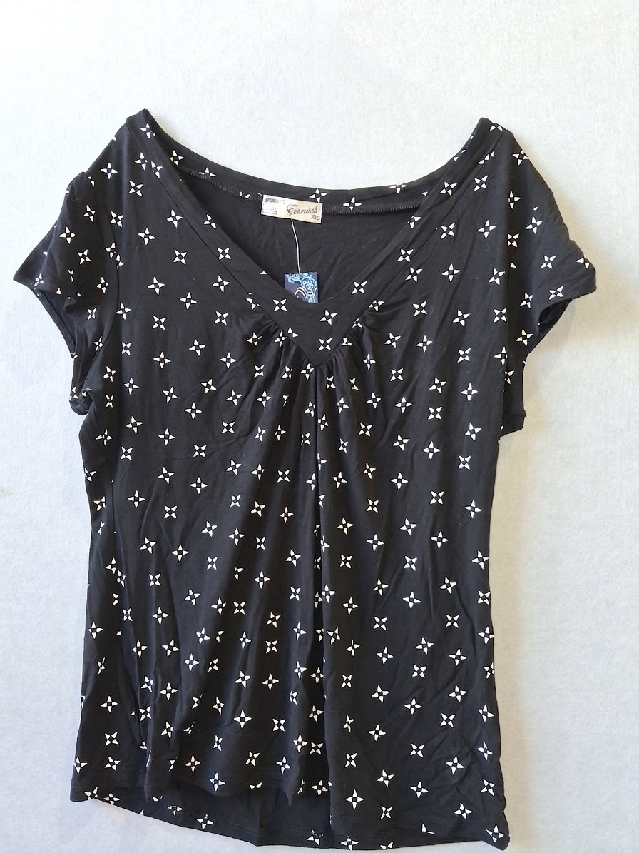 Jeanswest Essentials V-Neck Top - Black & White Star Print XXL - Image 1