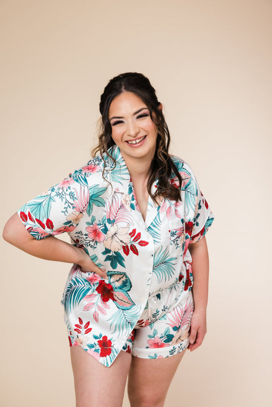 Luxury Pyjama Set - Hibiscus Dreams Pearl